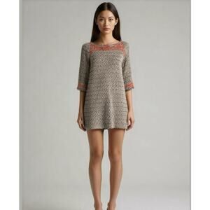 Anthropologie THML tribal embroidered knit casual sweater dress S winter cozy